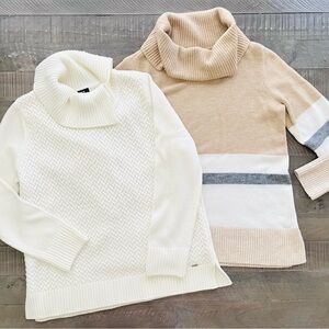 DKNY Women's Cowl & Turtleneck Sweater Set of 2 - Cream and Tan Size L